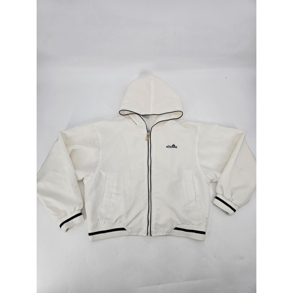 ELLESSE Womens Crop Bomber Jacket with Hoddie Size Large White Black